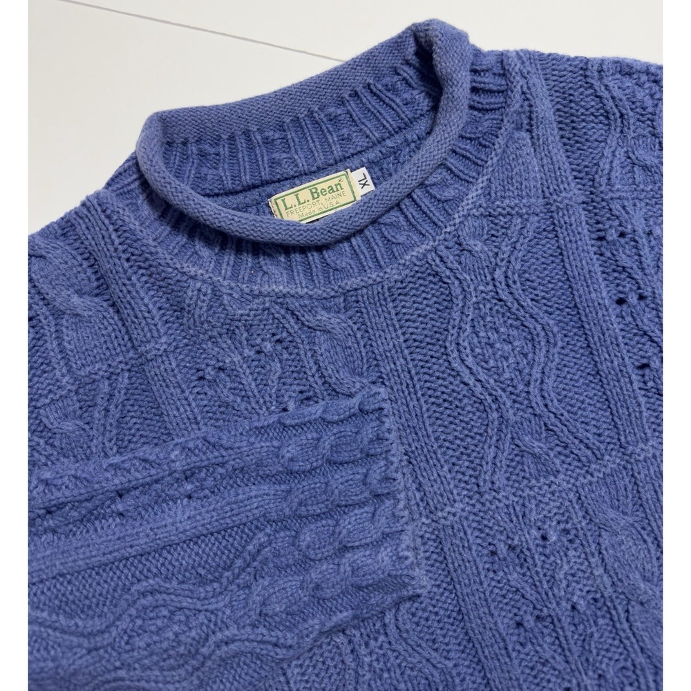 VTG 80s LL Bean Chunky Knit Fisherman Roll Neck Sweater XL Cotton Grandpa USA